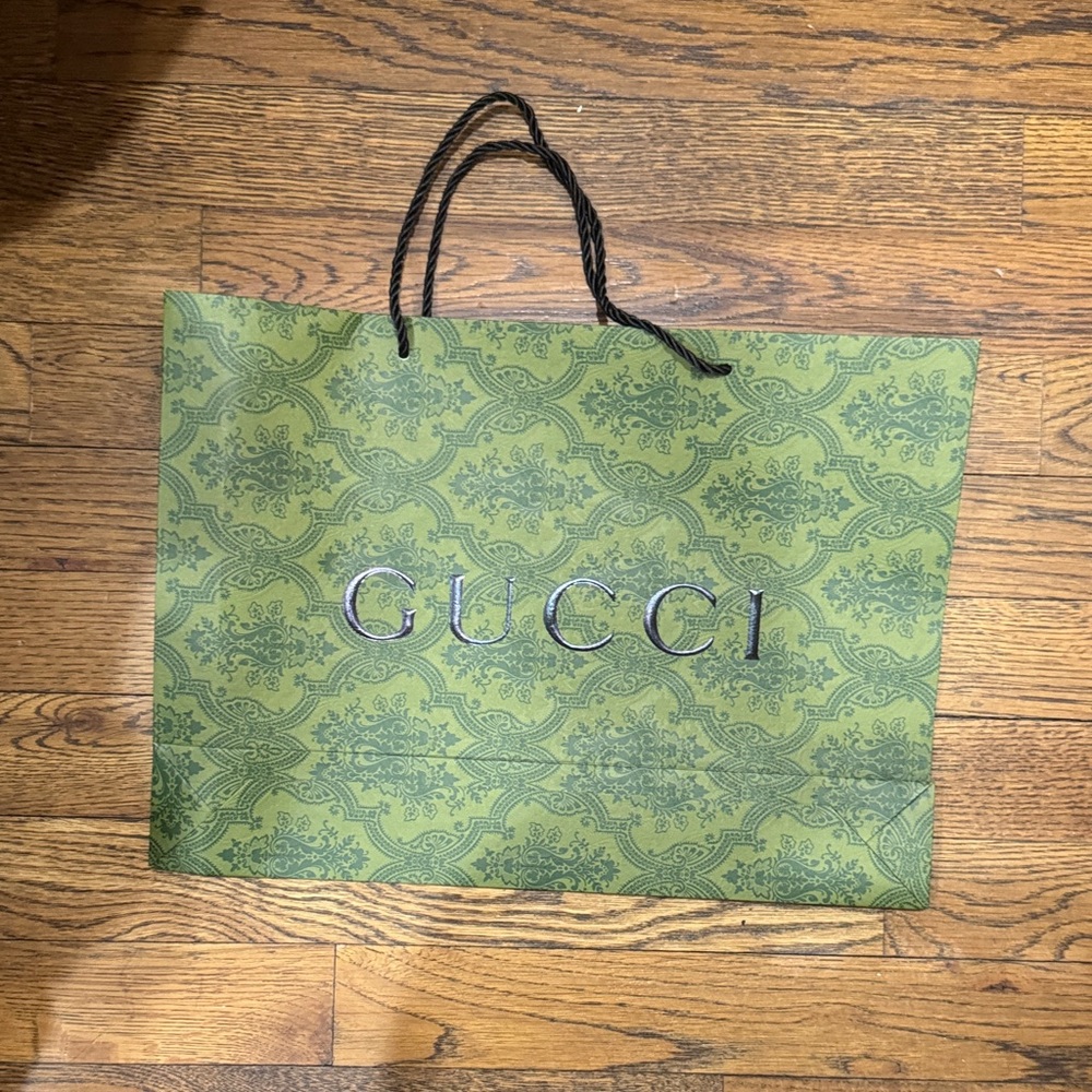 Gucci Olive Green Decorative Tote with Black Rope Handles